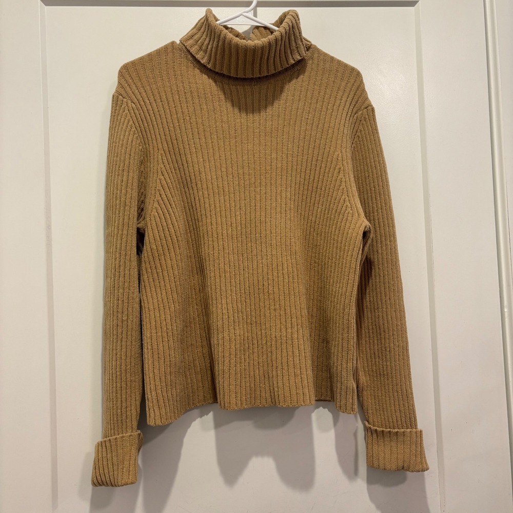 Eddie Bauer Stretch Ribbed Turtleneck Sweater Camel Tan XL Cotton Blend 5644